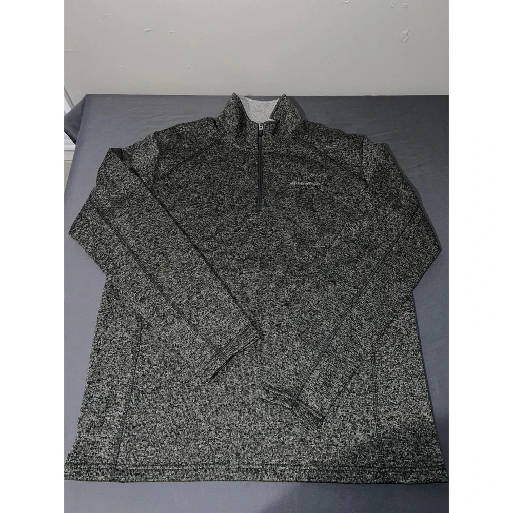 Eddie Bauer Mens XL Gray Marl Quarter Zip Fleece Lined Pullover Sweater Raglan